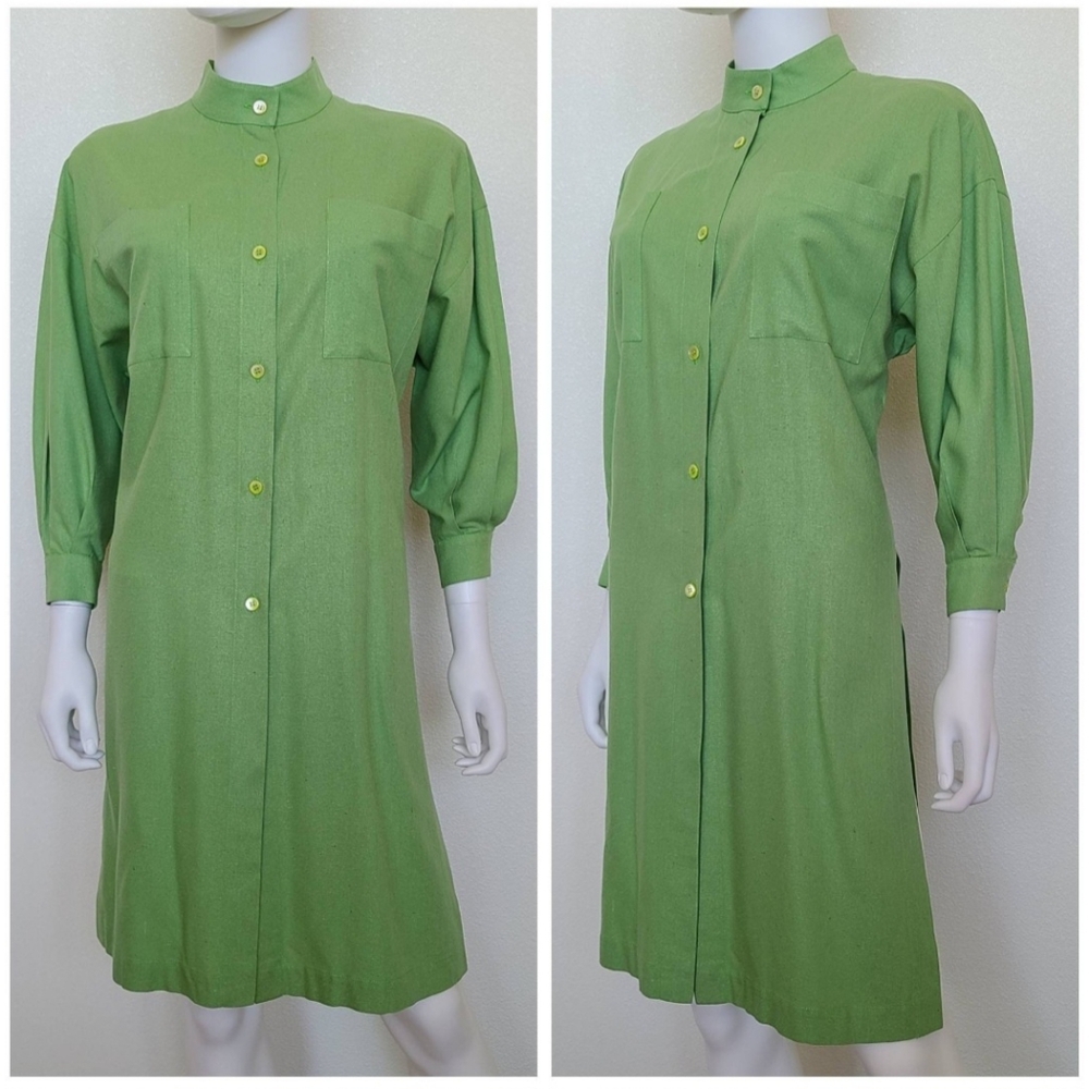 Designer vintage 80's green button-up tunic top by Guy Laroche Paris